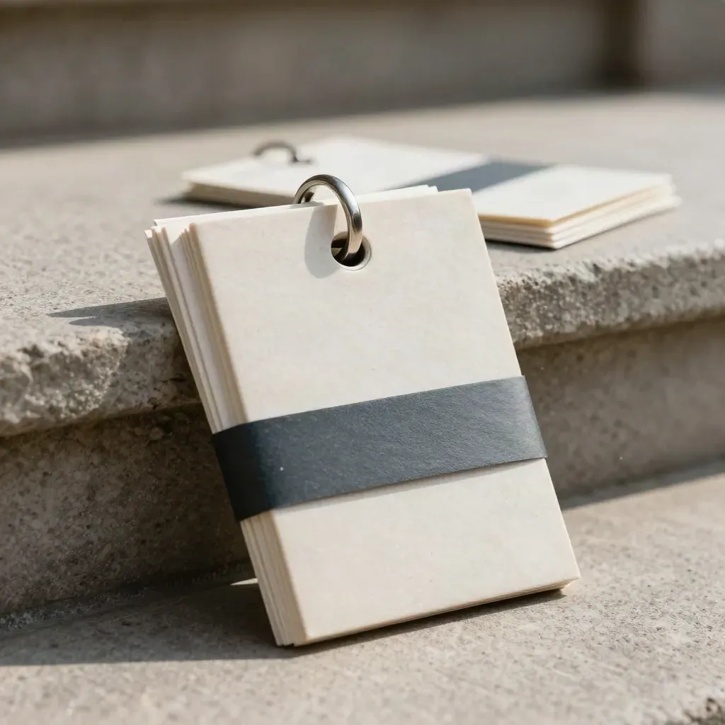 Low-angle hero shot of a TSX market packet leaning in pale stone.